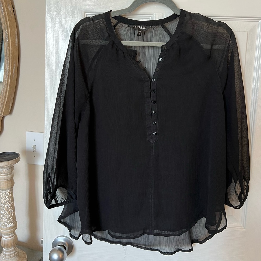 EXPRESS Black Sheer Balloon Sleeve Blouse - Size M